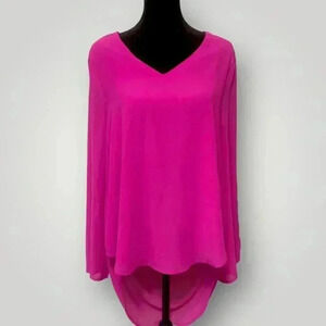 She & Sky Flowy Magenta Silk Top
